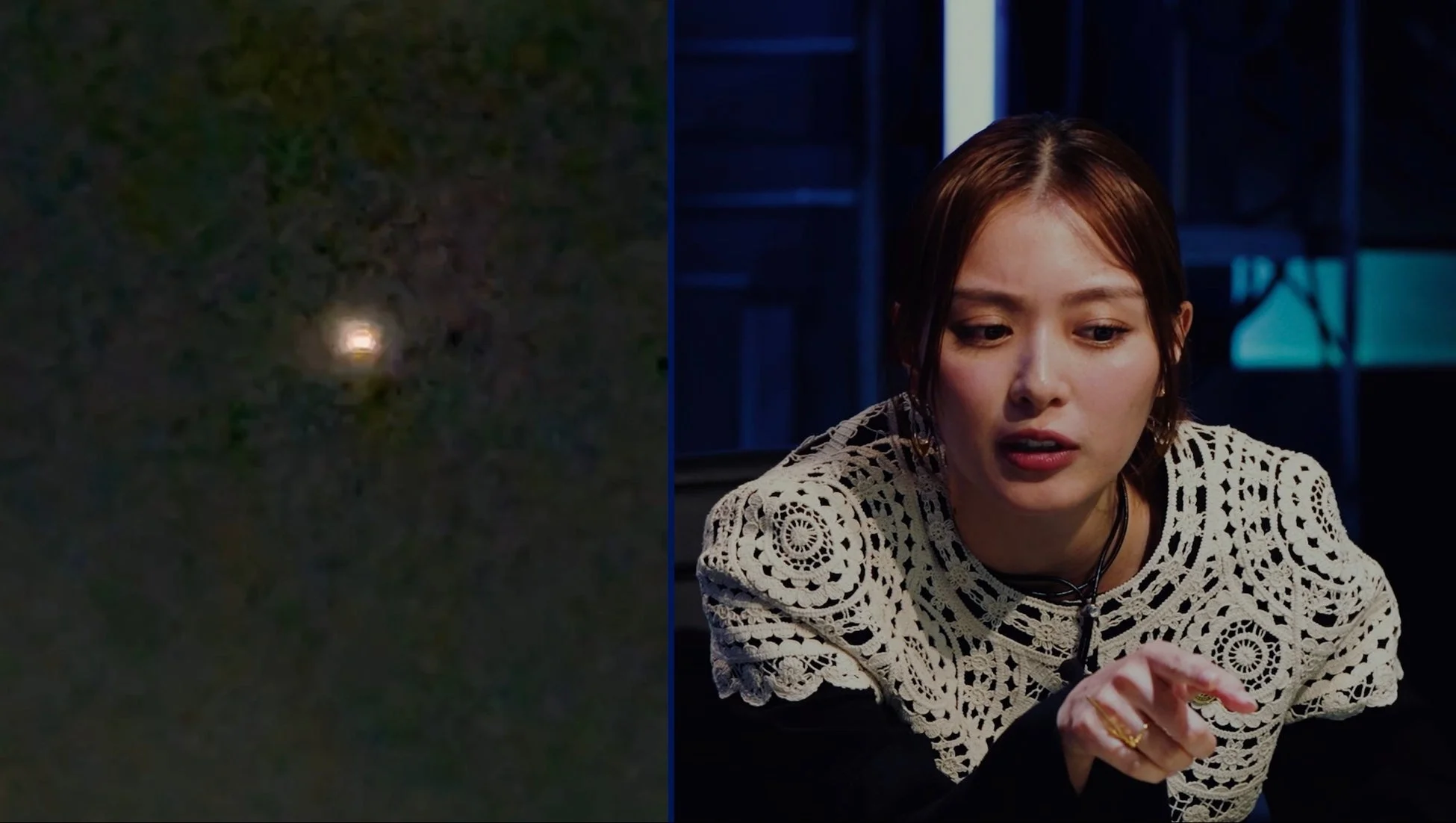 UFOと女性の分割画像